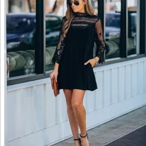 Vici- CITY OF LOVE POCKETED CROCHET LACE DRESS - black